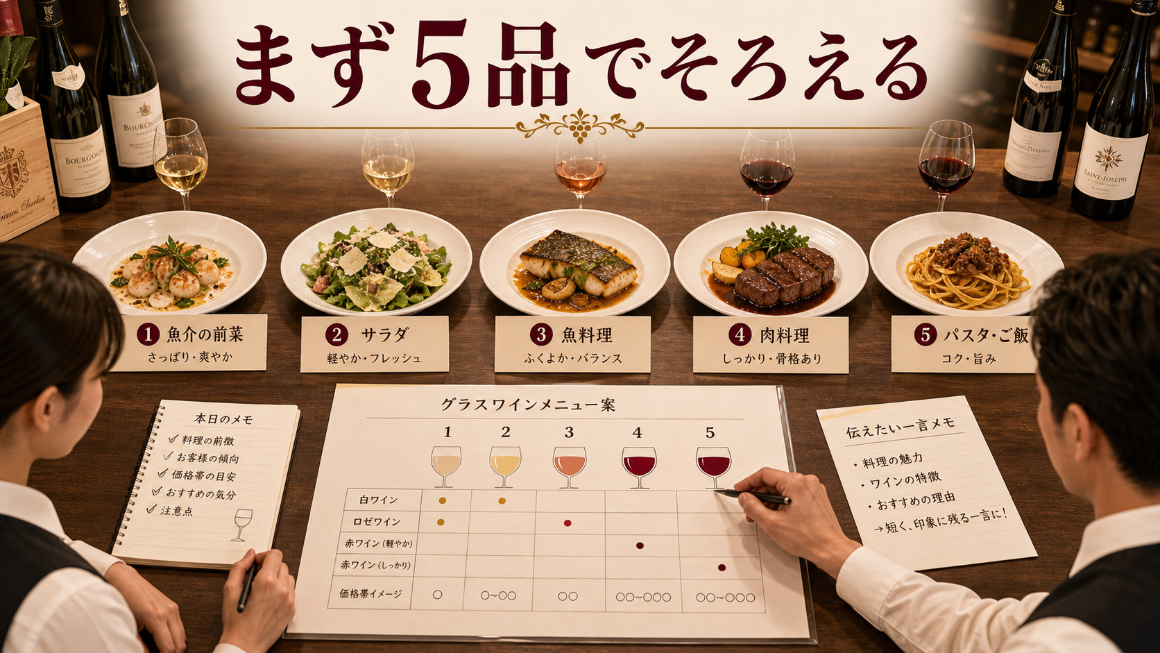 主要メニュー5品の朝礼メモの整理図
